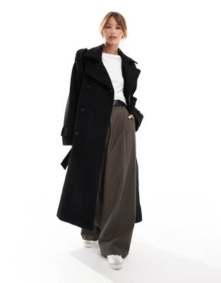 ASOS DESIGN - Eleganter Trenchcoat aus Wollimitat in Schwarz-Grau