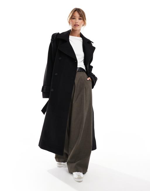 ASOS DESIGN Eleganter Trenchcoat aus Wollimitat in Schwarz