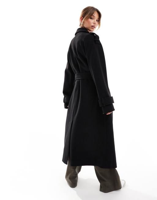 ASOS DESIGN Eleganter Trenchcoat aus Wollimitat in Schwarz