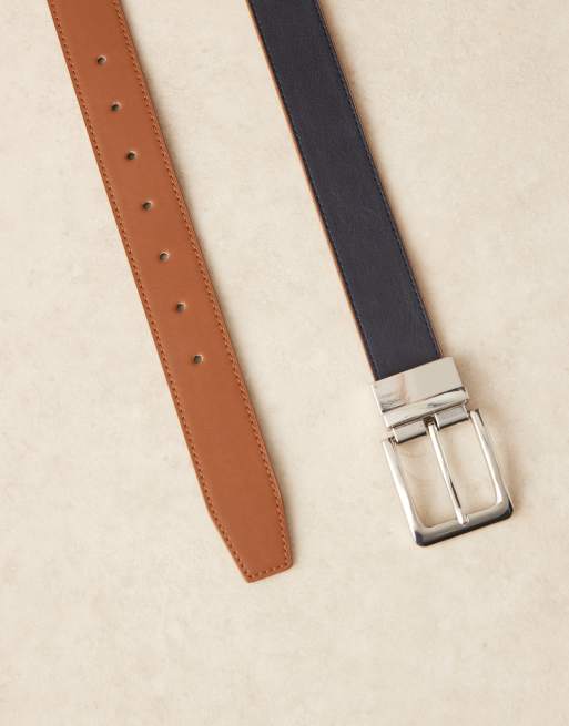 ASOS DESIGN – Eleganter, wendbarer Gürtel aus Kunstleder in Hellbraun und Marineblau, 3 von 3