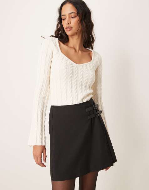 ASOS DESIGN – Eleganter Wickelrock in Schwarz mit doppeltem Gürtel und grobem Saum - view 1
