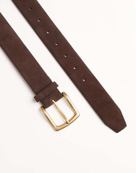 ASOS DESIGN – Eleganter Wildleder-Gürtel in Braun mit goldfarbener Schnalle - view 1