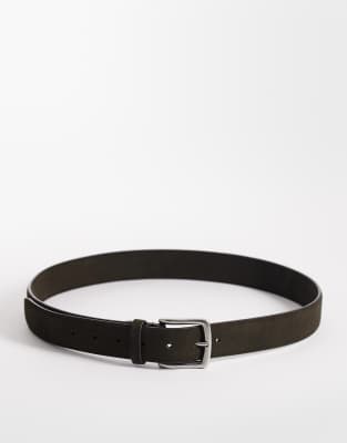 Eleganter Wildleder-Gürtel in Khaki mit silberfarbener Schnalle-Grün Grün S-M