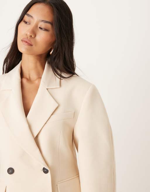 ASOS DESIGN – Eleganter, zweireihiger Blazer in Sand mit Cocoon-Ärmeln, 3 von 4