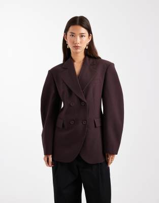 ASOS DESIGN - Eleganter, zweireihiger Blazer in Schokobraun mit Cocoon-Ärmeln-Brown