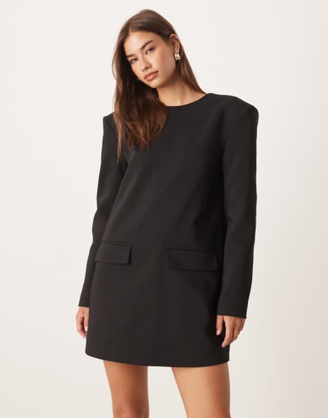ASOS DESIGN – Elegantes Etuikleid in Schwarz mit Schulterpolstern - view 1