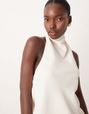 ASOS DESIGN - Elegantes geschmeidiges Neckholder-Oberteil in Creme, Kombiteil-Weiß