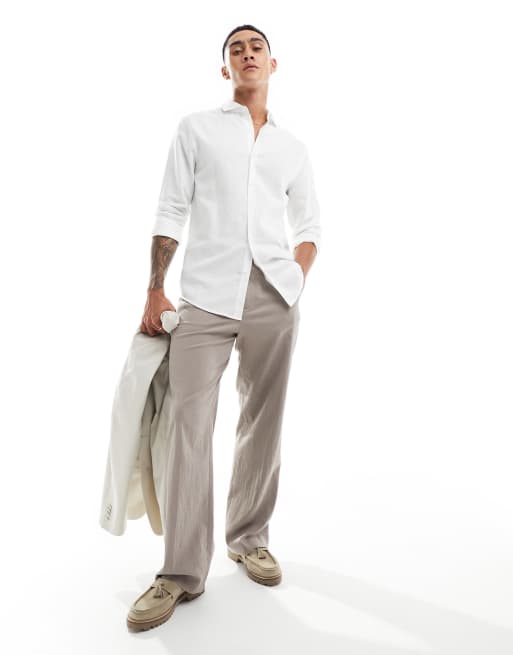 ASOS DESIGN – Elegantes Hemd in Weiß aus Leinen mit Haifischkragen in regulärer Passform, 2 von 4