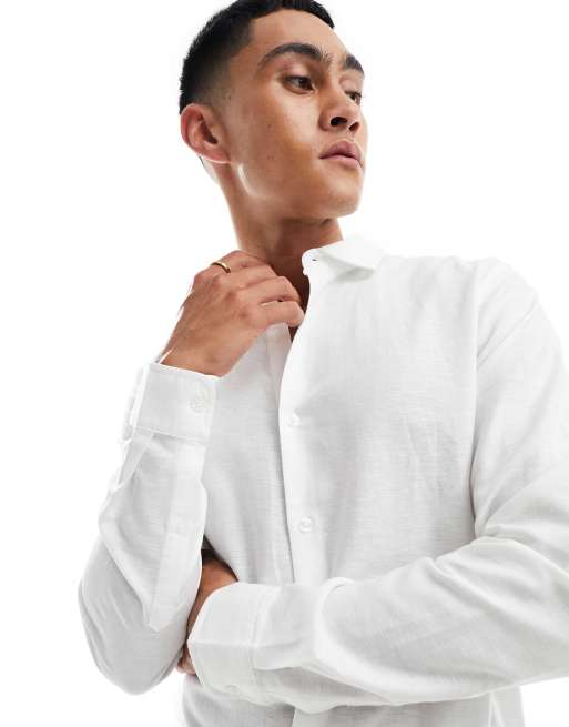 ASOS DESIGN – Elegantes Hemd in Weiß aus Leinen mit Haifischkragen in regulärer Passform, 3 von 4