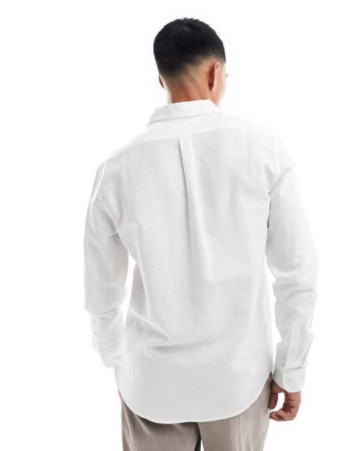 ASOS DESIGN – Elegantes Hemd in Weiß aus Leinen mit Haifischkragen in regulärer Passform, 4 von 4