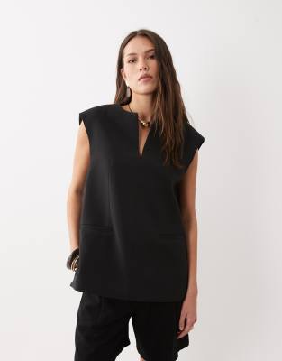 ASOS DESIGN - Elegantes, kastiges Oversize-Oberteil im Tabard-Stil in Schwarz