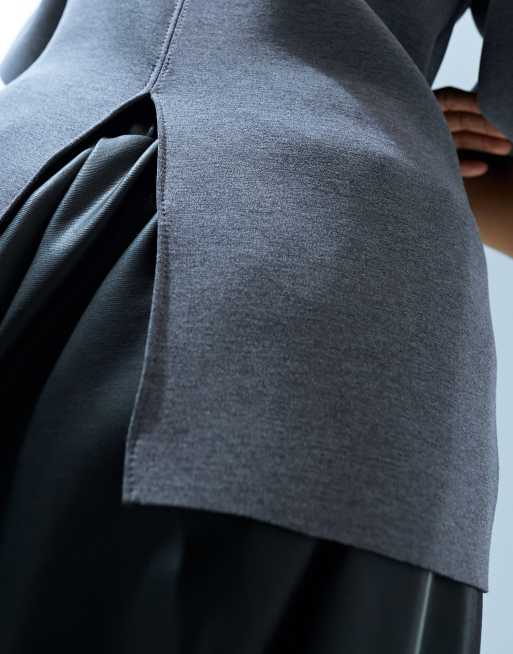 ASOS DESIGN – Elegantes, kurzärmliges Oberteil aus Neopren in Anthrazit meliert, 4 von 5