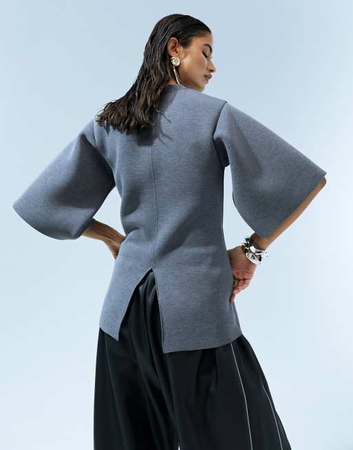 ASOS DESIGN – Elegantes, kurzärmliges Oberteil aus Neopren in Anthrazit meliert, 5 von 5