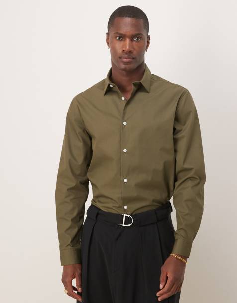 ASOS DESIGN – Elegantes, leicht zu bügelndes Popeline-Hemd in Khaki mit Regular-Fit-Schnitt - view 1