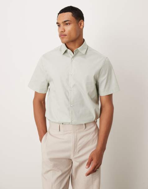 ASOS DESIGN – Elegantes, leicht zu bügelndes Popeline-Hemd in Salbeigrün mit normaler Passform - view 1