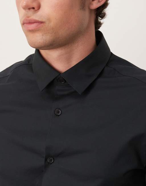 ASOS DESIGN – Elegantes, leicht zu bügelndes Popeline-Hemd in Schwarz mit Skinny Regular Fit-Schnitt, 2 von 4