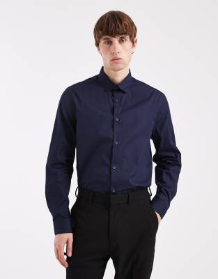 Elegantes, leicht zu bügelndes Regular Fit Popeline-Hemd in Marineblau Marineblau S