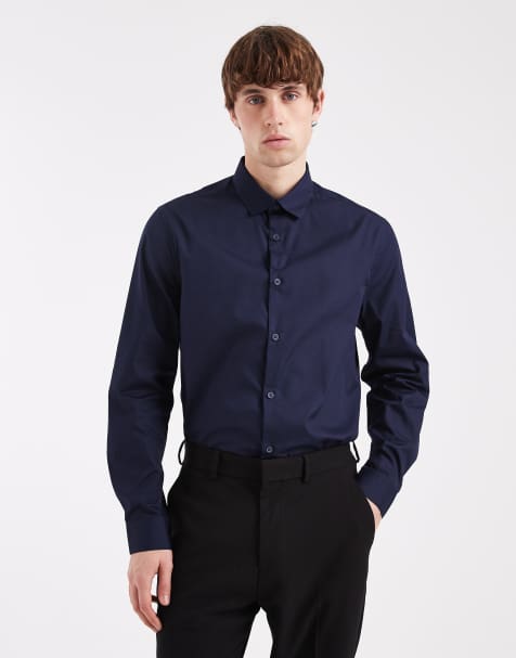 ASOS DESIGN – Elegantes, leicht zu bügelndes Regular Fit Popeline-Hemd in Marineblau - view 1