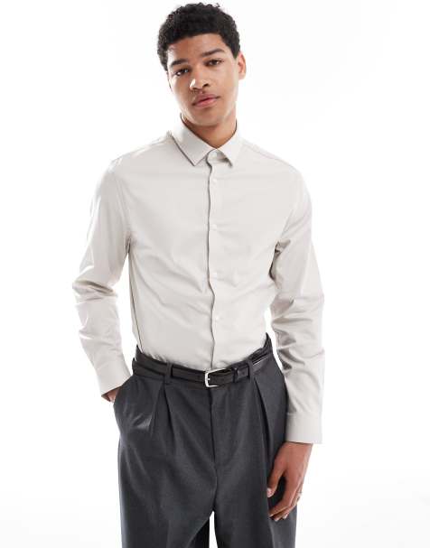 ASOS DESIGN – Elegantes, leicht zu bügelndes Twill-Hemd in Steinbeige in regulärer Passform - view 1