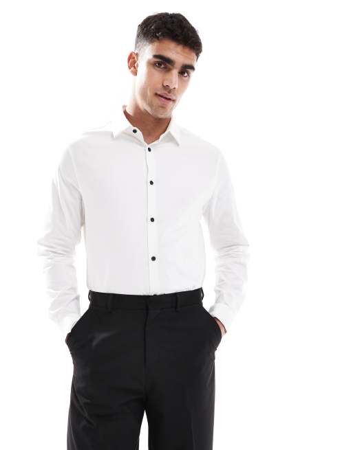 ASOS DESIGN – Elegantes, leicht zu bügelndes Twill-Hemd in Weiß in regulärer Passform