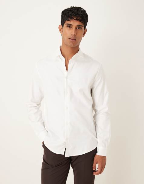 ASOS DESIGN – Elegantes, leicht zu bügelndes Twill-Hemd in Weiß in regulärer Passform - view 1