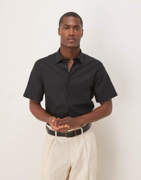 ASOS DESIGN – Elegantes Leinenhemd in Schwarz mit Regular-Fit-Schnitt - view 1