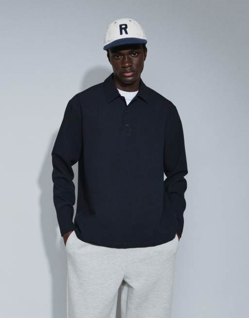 ASOS DESIGN elegantes, locker geschnittenes Rugby-Polohemd in Marineblau, 2 von 7