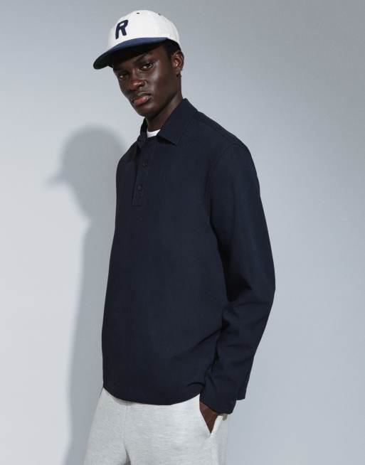 ASOS DESIGN elegantes, locker geschnittenes Rugby-Polohemd in Marineblau, 5 von 7
