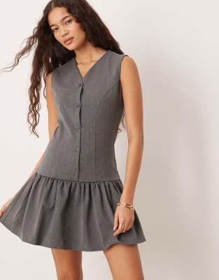 ASOS DESIGN - Elegantes Minikleid in Grau mit tiefer Taille