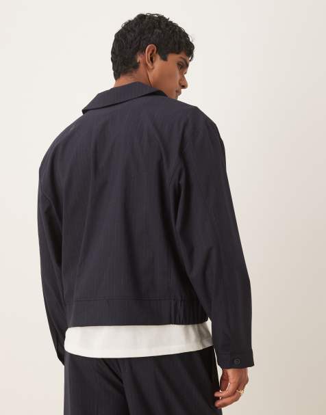 ASOS DESIGN – Elegantes Nadelstreifen-Set in Marineblau mit Blouson - view 1