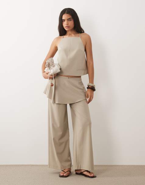 ASOS DESIGN – Elegantes Oberteil in Beige mit Bindedetail hinten, Kombiteil - view 1