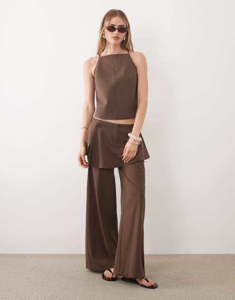 ASOS DESIGN – Elegantes Oberteil in Braun mit Bindedetail hinten, Kombiteil - view 1
