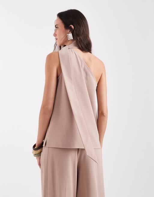 ASOS DESIGN – Elegantes Oberteil in Nerzrosa mit One-Shoulder-Träger und Schaldetail, 4 von 4