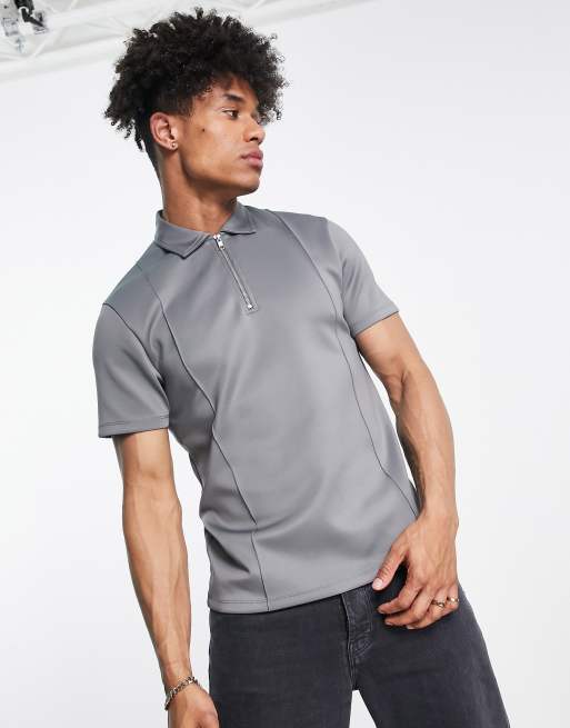 ASOS DESIGN – Elegantes Polohemd aus Neopren in Grau 