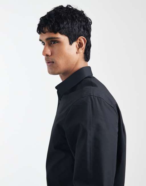 ASOS DESIGN – Elegantes Regular-Fit-Hemd aus Popeline in Schwarz, 5 von 6