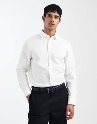 Elegantes Regular-Fit-Hemd aus Popeline in Wollweiß Weiß L