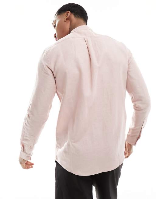 ASOS DESIGN – Elegantes Regular-Fit-Leinenhemd in Staubrosa mit tiefem Grandad-Kragen, 4 von 4