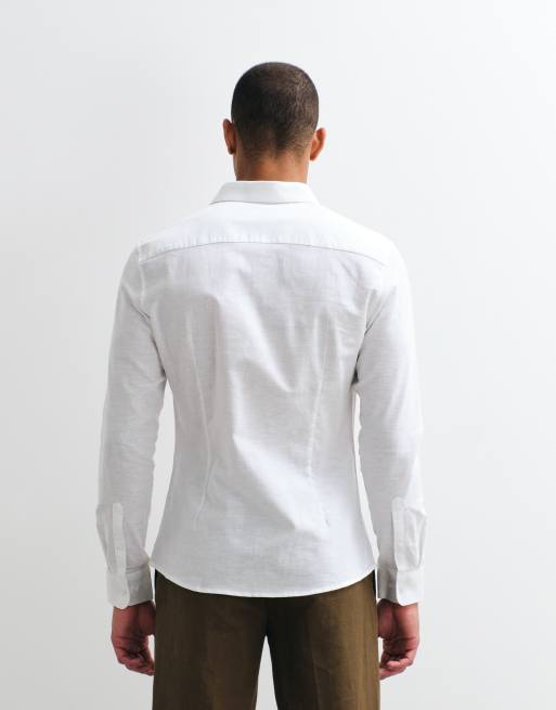 ASOS DESIGN – Elegantes, schmales Hemd aus Leinenmix in Weiß, 5 von 5