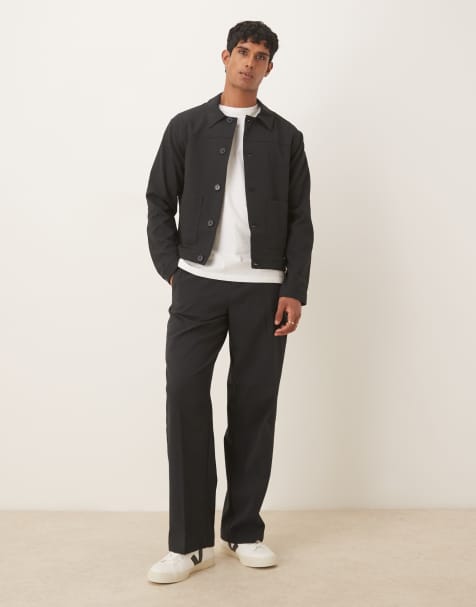 ASOS DESIGN – Elegantes Seersucker-Set mit Harrington-Jacke, in Schwarz - view 1