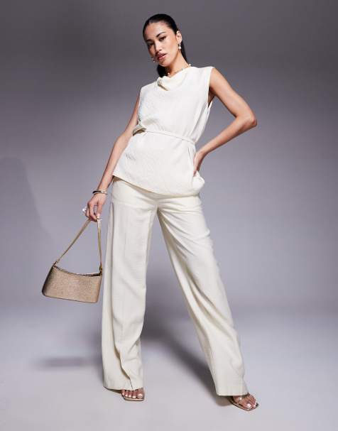 ASOS DESIGN – Elegantes Set mit ärmellosem, drapiertem Oberteil mit Wasserfallausschnitt und Hose - view 1