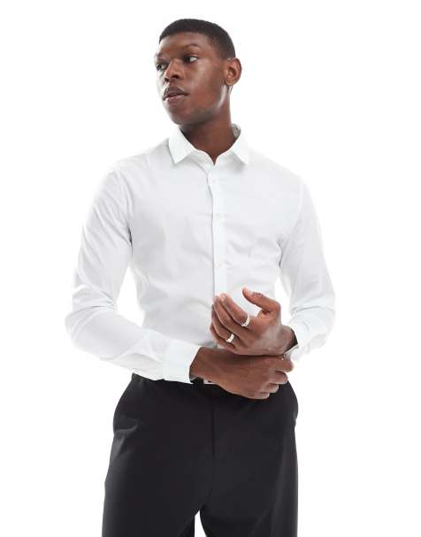 ASOS DESIGN – Elegantes Slim Fit Hemd aus Popeline in Weiß - view 1