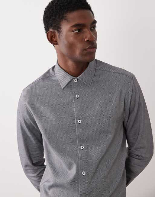 ASOS DESIGN – Elegantes Slim-Fit-Hemd in Marineblau mit Fischgrätmuster, 3 von 5