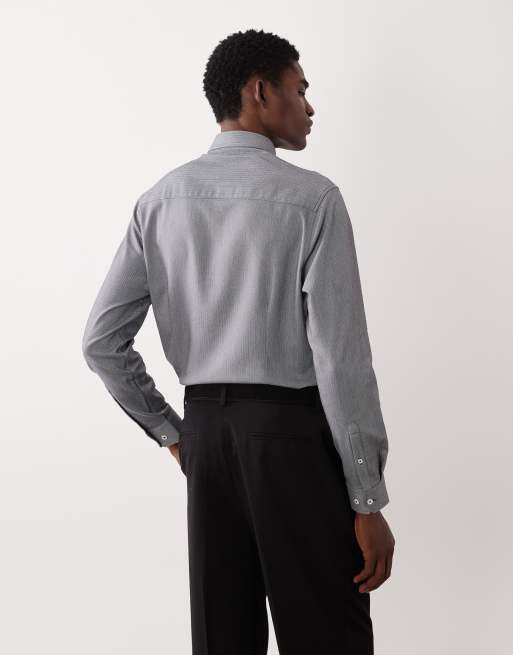 ASOS DESIGN – Elegantes Slim-Fit-Hemd in Marineblau mit Fischgrätmuster, 5 von 5