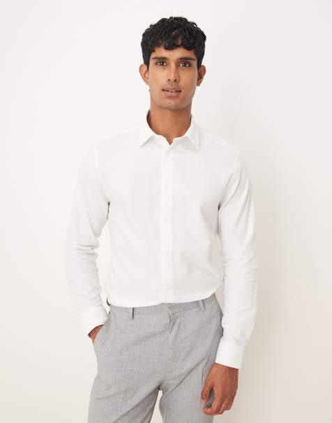 ASOS DESIGN – Elegantes Slim Fit Hemd in Weiß mit Fischgrätmuster - view 1