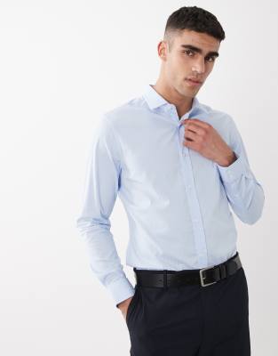 Elegantes, strukturiertes Hemd in Blau mit schmalem Schnitt Blau M