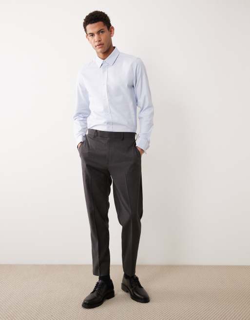 ASOS DESIGN – Elegantes, strukturiertes Hemd in Hellblau mit schmalem Schnitt und doppelten Manschetten, 2 von 5