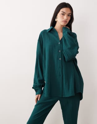ASOS DESIGN - Elegantes, strukturiertes Oversize-Hemd in Petrol, Kombiteil-Blau