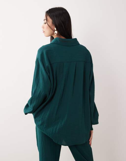 ASOS DESIGN – Elegantes, strukturiertes Oversize-Hemd in Petrol, Kombiteil, 2 von 4