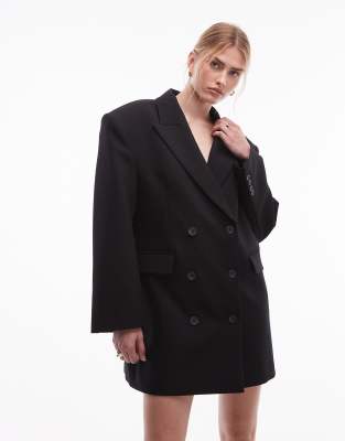 ASOS DESIGN - Elegantes zweireihiges Blazerkleid in Schwarz