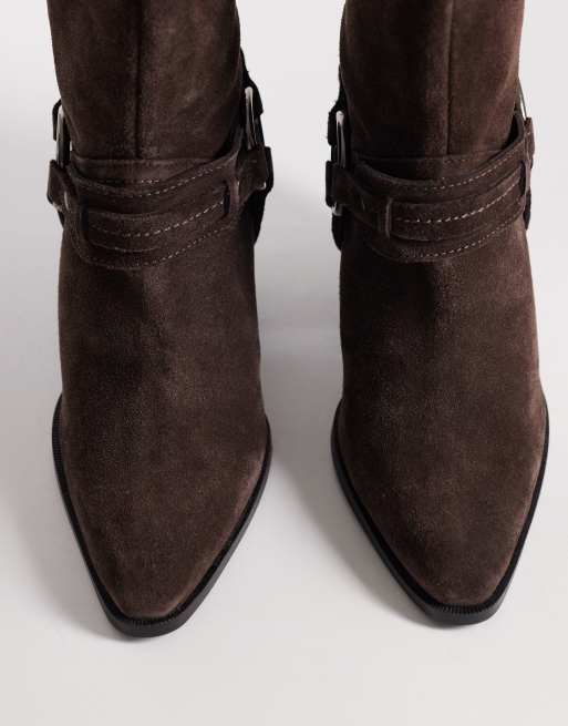 ASOS DESIGN - Elena - Chokoladebrune western-ankelstøvler med seledetaljer i ruskind, 3 af 4